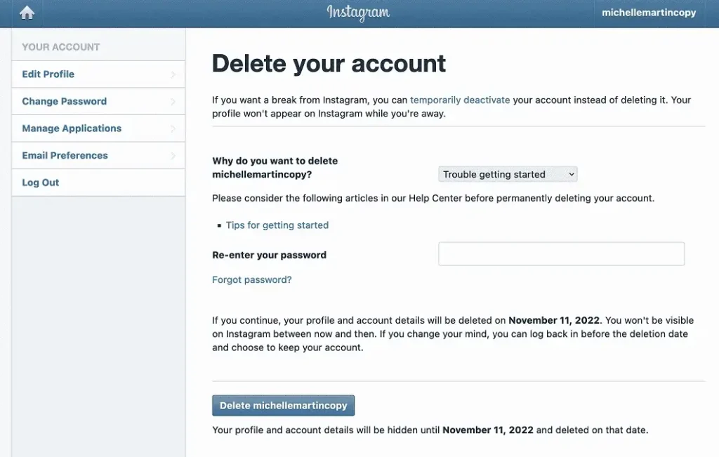 How to Permanently Delete Your Instagram Account - Desktop browser