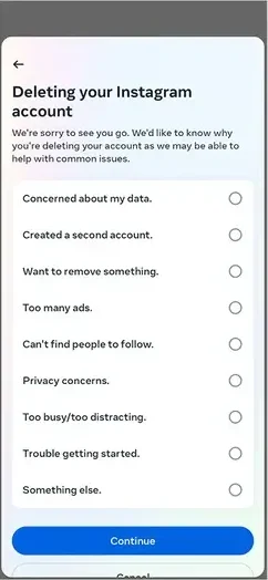 Select the deletion reason