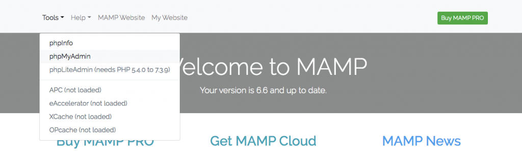 MAMP PhpMyAdmin