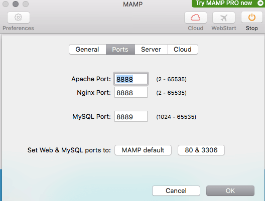 How to install WordPress locally - MAMP Preferences