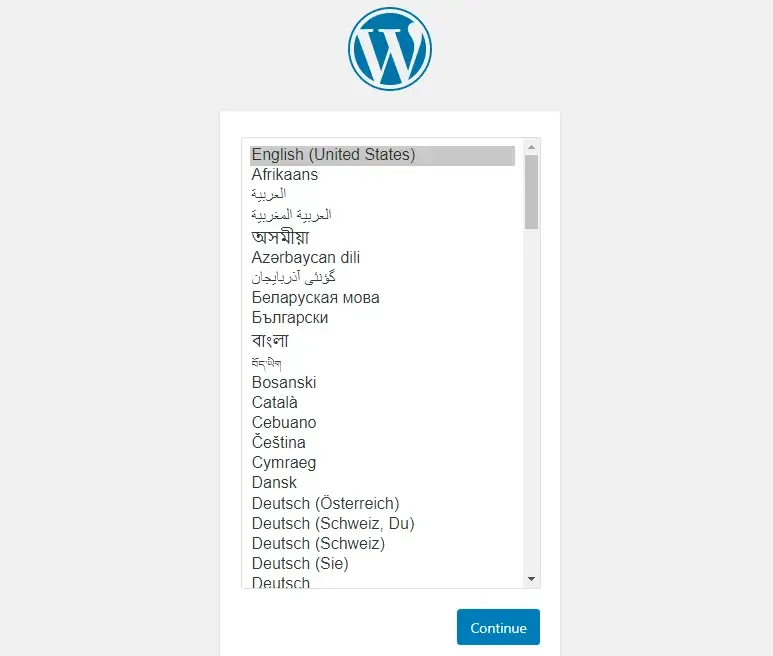 How to install WordPress locally - WordPress language selection