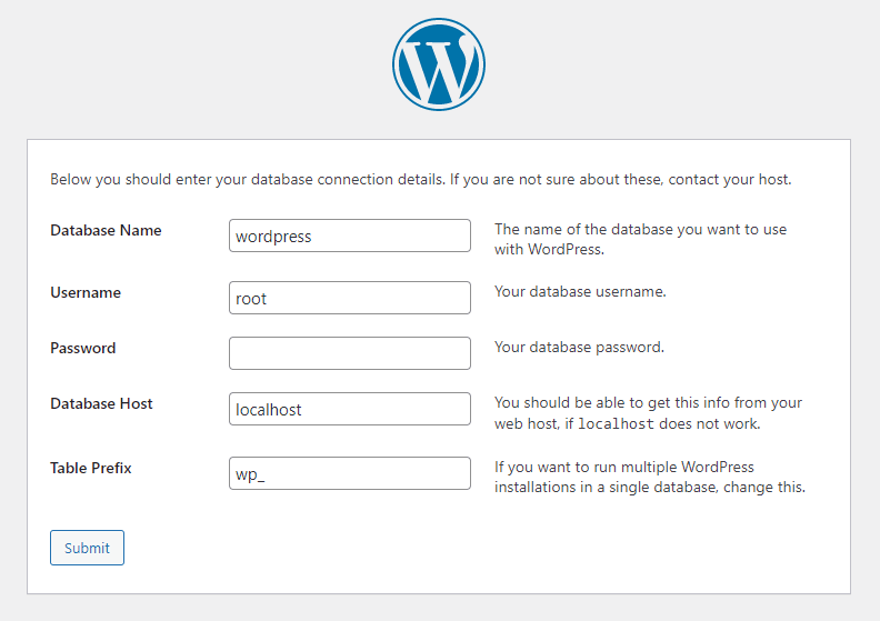 Wordpress required information